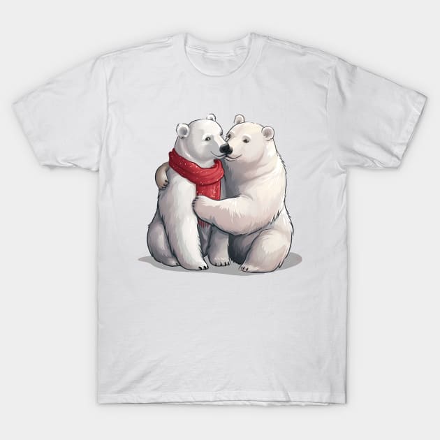 Valentine Cartoon Polar Bear Couple T-Shirt by Chromatic Fusion Studio